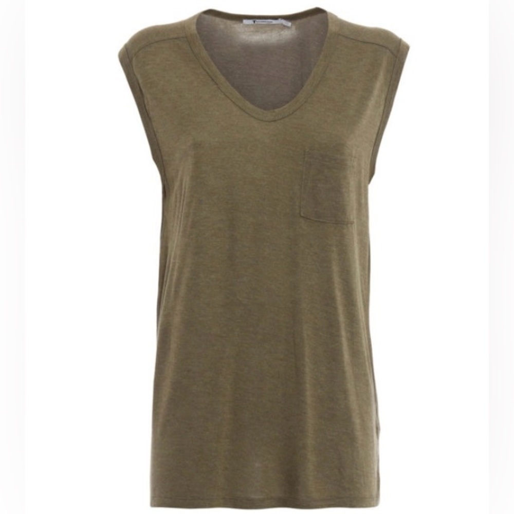 Alexander Wang Sz L Olive Green Sleeveless Relaxed Fit Tank Top